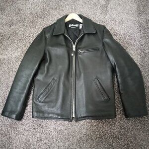 Schotts NYC Pebbled Cowhide Men's Black Leather Jacket Size 38 Like New